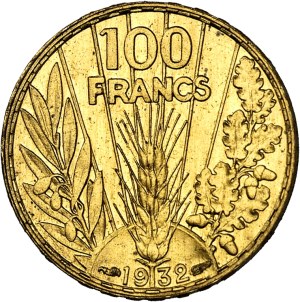 IIIe République (1870-1940). Proof of 100 francs Bazor, in gilded copper-zinc 1932, Paris.