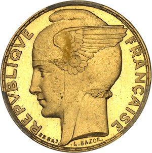 IIIe République (1870-1940). Trial of 100 francs Bazor, in gilded copper, Frappe spéciale (SP) 1935, Paris.