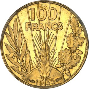 IIIe République (1870-1940). Trial of 100 francs Bazor, in gilded copper, Frappe spéciale (SP) 1935, Paris.