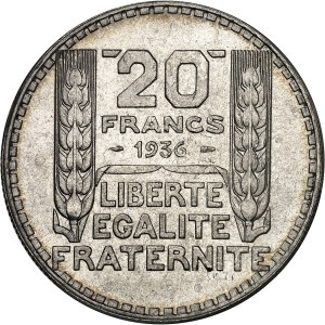IIIe République (1870-1940). 20 francs Turin 1936, Paris.