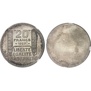 IIIe République (1870-1940). Paire d’essais unifaces d’avers et de revers de 20 francs Turin, en bronze argenté 1929, Paris.