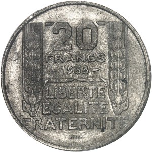 IIIe République (1870-1940). Essai de 20 francs Turin en nickel, petit module et tranche lisse, Frappe spéciale (SP) 1938, Paris.