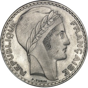 IIIe République (1870-1940). Essai de 20 francs Turin en nickel, de poids faible, Frappe spéciale (SP) 1938, Paris.