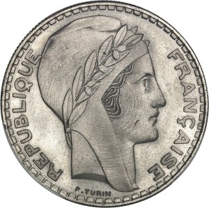 IIIe République (1870-1940). Essai de 20 francs Turin en nickel, de poids faible, Frappe spéciale (SP) 1938, Paris.