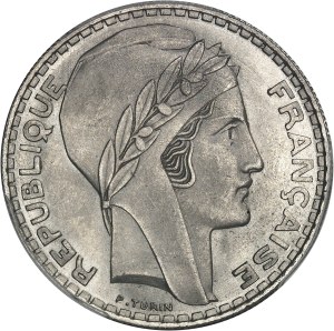 IIIe République (1870-1940). Essai de 20 francs Turin en nickel, de poids faible, Frappe spéciale (SP) 1938, Paris.