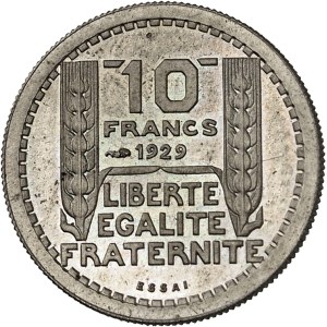 IIIe République (1870-1940). Essai de 10 francs Turin hybride 21 mm et poids 3,5 g 1929-1939, Paris.