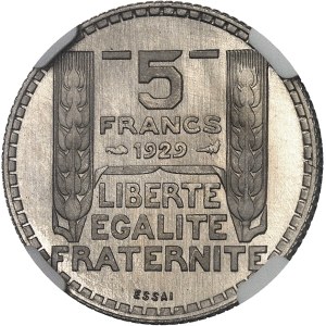 IIIe République (1870-1940). Essai de 5 francs Turin en nickel 1929, Paris.