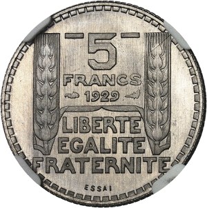 IIIe République (1870-1940). Trial minting of 5 francs Turin in nickel 1929, Paris.