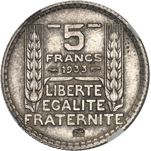 IIIe République (1870-1940). Essai de 5 francs Turin en bronze-argenté 1933, Paris.