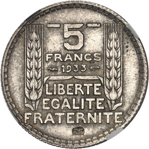 IIIe République (1870-1940). Essai de 5 francs Turin en bronze-argenté 1933, Paris.