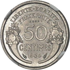 IIIe République (1870-1940). Morlon 50-centime nickel test 1939, Paris.