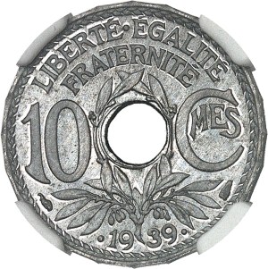 IIIe République (1870-1940). Lindauer 10-centime proof, date with dots, double reverse 1939, Paris.