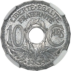 IIIe République (1870-1940). Épreuve de 10 centimes Lindauer, date avec points, double revers 1939, Paris.