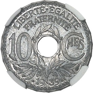 IIIe République (1870-1940). Lindauer 10-centime proof, date with dots, double reverse 1939, Paris.