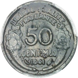 État Français (1940-1944). Présérie de 50 centimes Morlon en fer 1941, Paris.