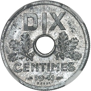 État Français (1940-1944). Essai de DIX centimes, grand module 1941, Paris.