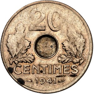 État Français (1940-1944). Épreuve de 20 centimes en cupro-nickel-zinc 1941, Paris.