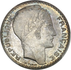 Provisional Government of the French Republic (1944-1946). Essai de 20 francs Turin en argent, rameaux courts, Frappe spéciale (SP) 1945, Paris.