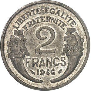 Gouvernement provisoire de la République française (1944-1946). Épreuve de 2 francs Morlon en argent à 700 ‰, Frappe spéciale (SP) 1946, Paris.