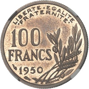 IVe République (1947-1958). Présérie de 100 francs Cochet, sans ESSAI, Flan bruni (PROOF) 1950, Paris.