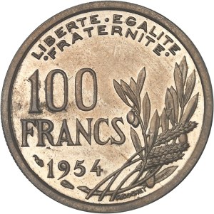 IVth Republic (1947-1958). Présérie de 100 francs Cochet, sans ESSAI, listels larges et grand module, Frappe spéciale (SP) 1954, Paris.