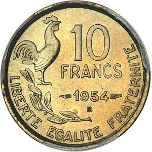 IVe République (1947-1958). 10 francs Guiraud 1954, B, Beaumont-le-Roger.