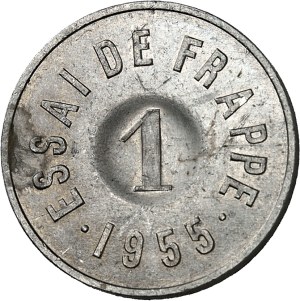 IVth Republic (1947-1958). Minting test, 1955 competition for the 1955 1 franc coin, Paris.