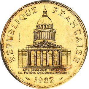 Ve République (1958 à nos jours). Essai de 100 francs Panthéon en Or, Frappe spéciale (SP) 1982, Pessac.