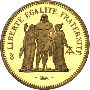 Ve République (1958 à nos jours). Piéfort de 50 francs Hercule en or, Flan bruni (PROOF) 1974, Pessac.