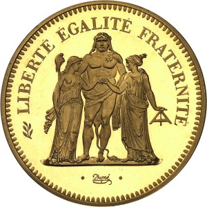 Fifth Republic (1958 to present). Piéfort 50 francs Hercule en or, Flan bruni (PROOF) 1974, Pessac.