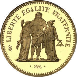 Fifth Republic (1958 to present). Piéfort 50 francs Hercule en or, Flan bruni (PROOF) 1974, Pessac.