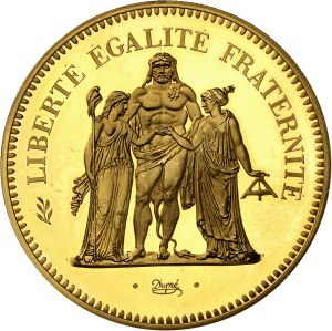 Fifth Republic (1958 to present). Piéfort 50 francs Hercule en or, Flan bruni (PROOF) 1974, Pessac.