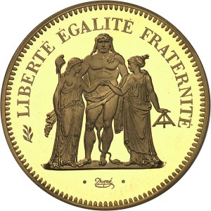 Fifth Republic (1958 to present). Piéfort 50 francs Hercule en or, Flan bruni (PROOF) 1975, Pessac.