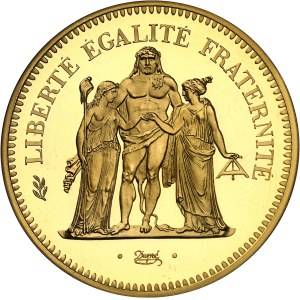 Ve République (1958 à nos jours). Piéfort de 50 francs Hercule en or, Flan bruni (PROOF) 1979, Pessac.