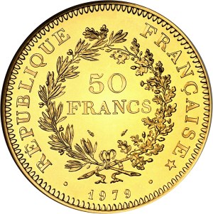Fifth Republic (1958 to present). Piéfort 50 francs Hercule in gold, burnished blank (PROOF) 1979, Pessac.