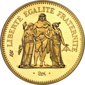 Fifth Republic (1958 to present). Piéfort 50 francs Hercule en or, Flan bruni (PROOF) 1980, Pessac.