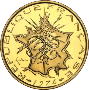 Fifth Republic (1958 to present). Piéfort de 10 francs Mathieu en or, Flan bruni (PROOF) 1974, Pessac.