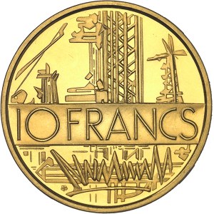 Ve République (1958 à nos jours). Piéfort de 10 francs Mathieu en or, Flan bruni (PROOF) 1974, Pessac.
