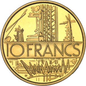 Fifth Republic (1958 to present). Piéfort de 10 francs Mathieu en or, Flan bruni (PROOF) 1974, Pessac.