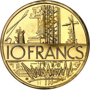 Ve République (1958 à nos jours). Piéfort de 10 francs Mathieu en or, Frappe spéciale (SP) 1977, Pessac.