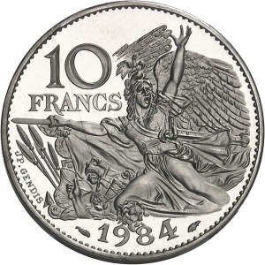 Ve République (1958 à nos jours). Piéfort de 10 francs François Rude en platine, Flan bruni (PROOF) 1984, Pessac.