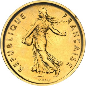 Ve République (1958 à nos jours). Piéfort de 5 francs Semeuse en or, Frappe spéciale (SP) 1971, Paris.