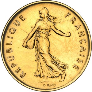 Fifth Republic (1958 to present). Piéfort 5 francs Semeuse in gold, burnished blank (PROOF) 1973, Paris.