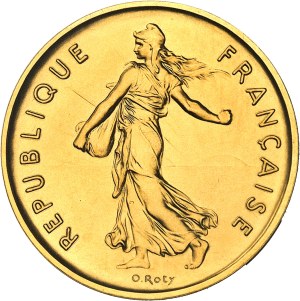 Fifth Republic (1958 to present). Piéfort 5 francs Semeuse in gold, burnished blank (PROOF) 1974, Pessac.