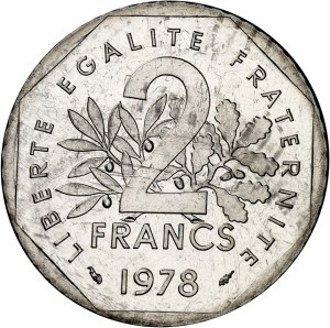 Fifth Republic (1958 to present). Test of 2 francs Semeuse in silver 1978, Pessac.