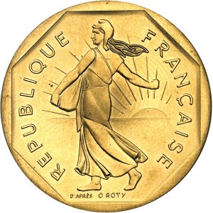 Ve République (1958 à nos jours). Piéfort de 2 francs Semeuse en Or, Frappe spéciale (SP) 1979, Pessac.