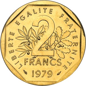 Fifth Republic (1958 to present). Piéfort 2 francs Semeuse en Or, Frappe spéciale (SP) 1979, Pessac.