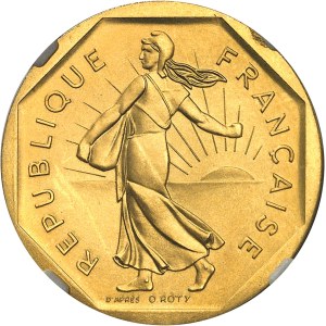 Ve République (1958 à nos jours). Piéfort de 2 francs Semeuse en Or, Flan bruni (PROOF) 1979, Pessac.