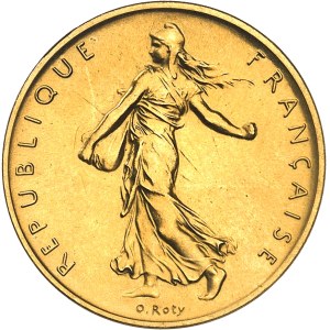 Ve République (1958 à nos jours). Piéfort de 1 franc Semeuse en or, Flan bruni (PROOF) 1971, Paris.
