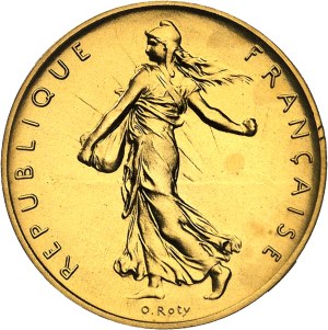 Fifth Republic (1958 to present). Piéfort de 1 franc Semeuse en Or, Flan bruni (PROOF) 1974, Pessac.